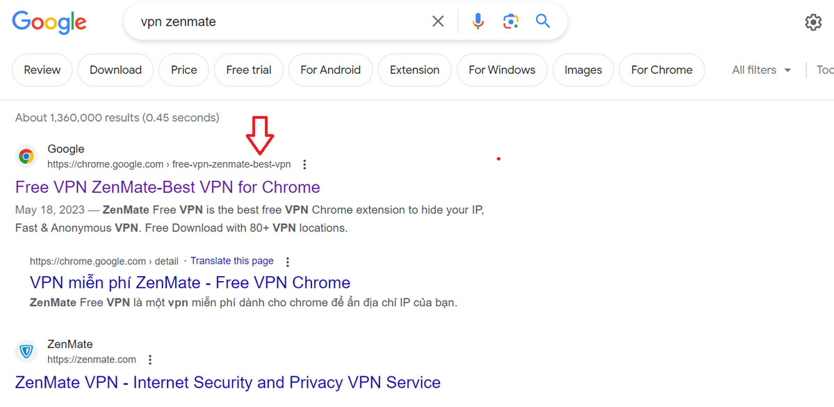 Cài đặt ứng dụng " VPN miễn phí ZenMate - Free VPN Chrome "